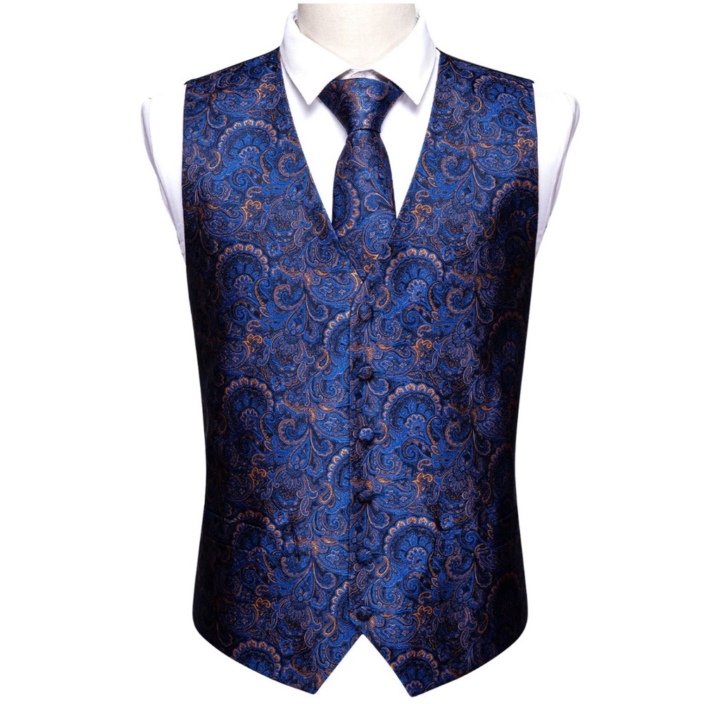 Barry.Wang Navy Blue Paisley Dress Vest